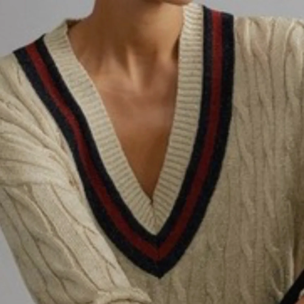 NWT TUCKERNUCK Garnet and Navy Stripe Gold Metallic Morrissey Sweater Size L - Picture 2 of 15